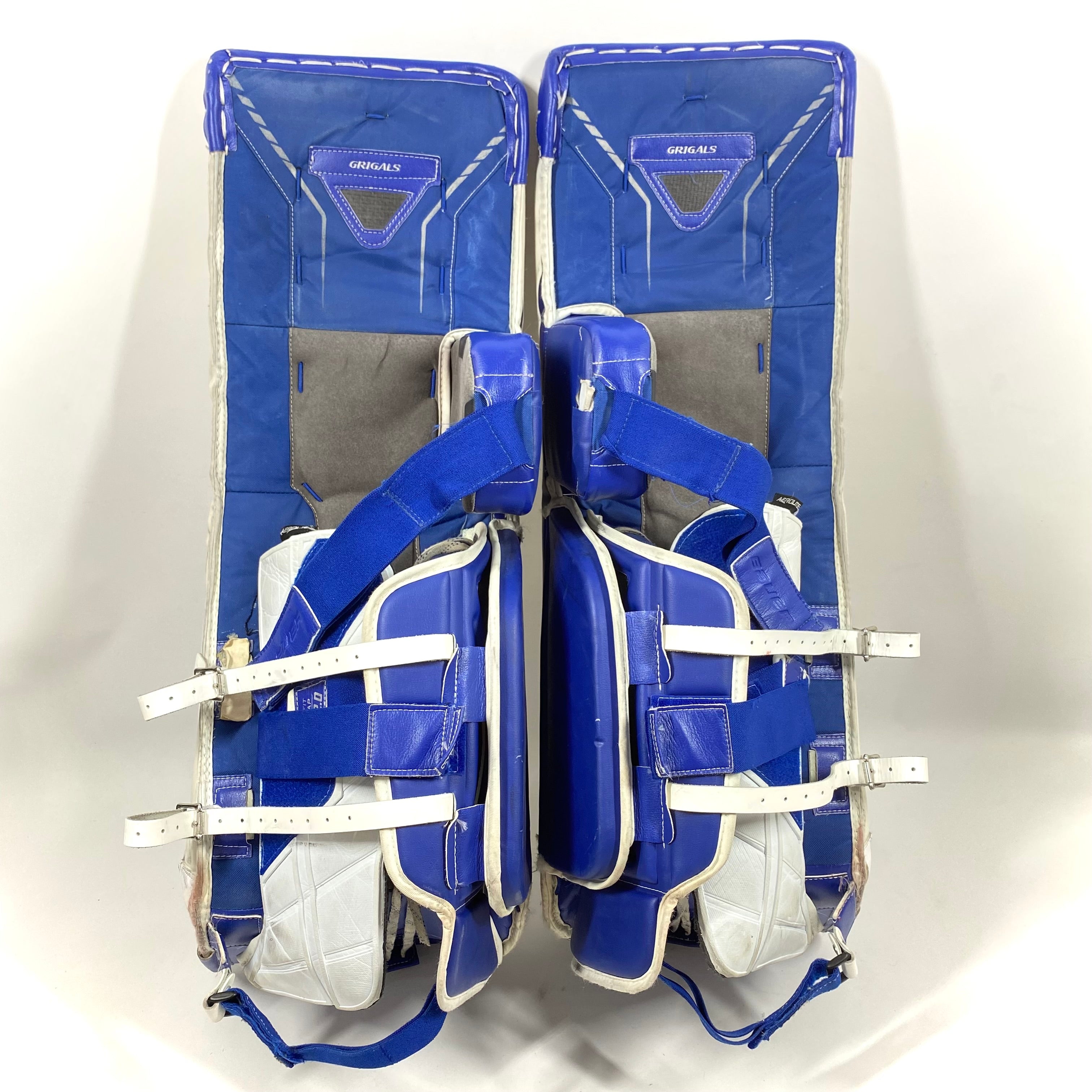 Bauer Vapor Hyperlite - Jambières de gardien Pro Stock d'occasion (blanc/bleu/jaune)